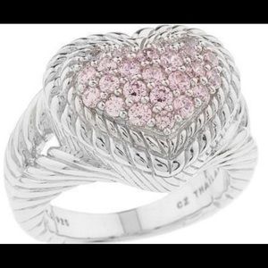 Judith Ripka Heart Pave Sterling Silver Ring in Pink